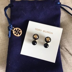 100% Authentic TORY BURCH BLACK AND GOLD EARRINGS